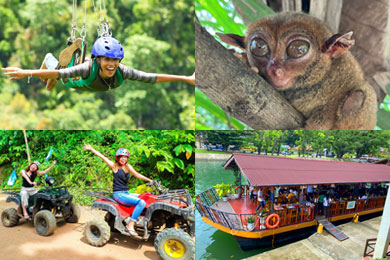 4名以上参加 ボホール滞在の方【日本語ガイド】 陸網羅ツアー ジップライン・ターシャ・アドベンチャーATVバギー・チョコレートヒルズ＆ロボックリバークルーズランチ♪（アクティブプラン②）